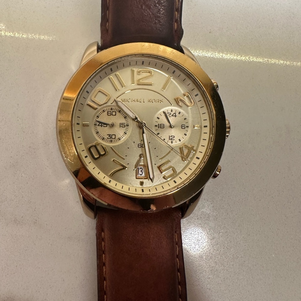 Michael Kors Gold Watch with brown leather strap